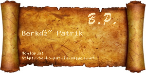 Berkó Patrik névjegykártya
